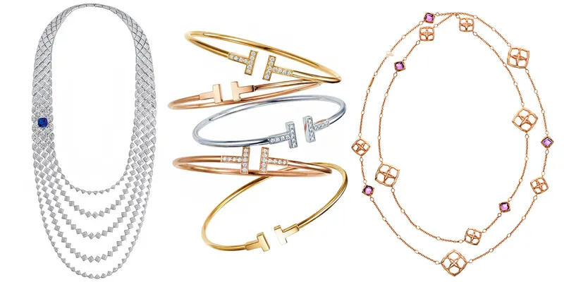 <p>Signature de Saphir Necklace by Chanel featuring 21 cts sapphire. Tiffany&amp;Co T bracelets in white, yellow and rose gold. Chopard Imperiale Lace Sautoir Necklace 18-carat rose gold and amethysts</p>
