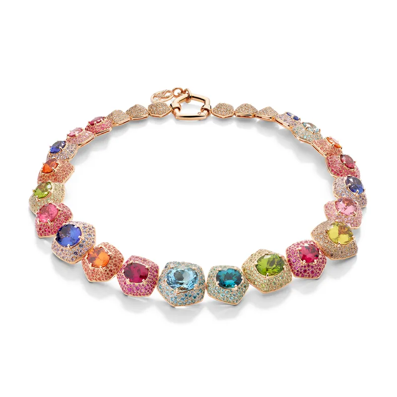 <p>The Pomellato Gemme Superlative High Jewellery necklace with rainbow gemstones and brown diamonds was worn by Turkish actress Hande Erçel to the 2026 Cannes Film Festival</p>
