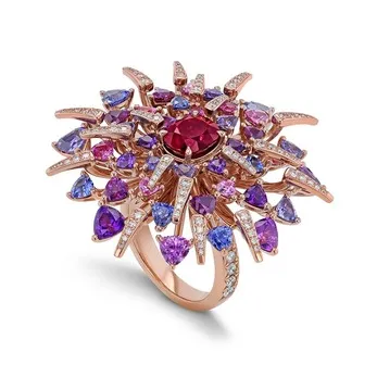 <p>‘Red Dahlia’ ring with Burmese ruby, sapphires and diamonds</p>