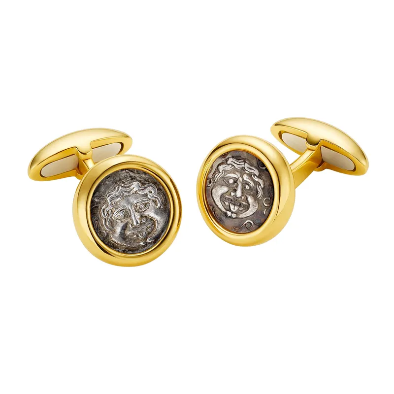 <p>‘Monete’ cufflinks with antique coins set in yellow gold</p>