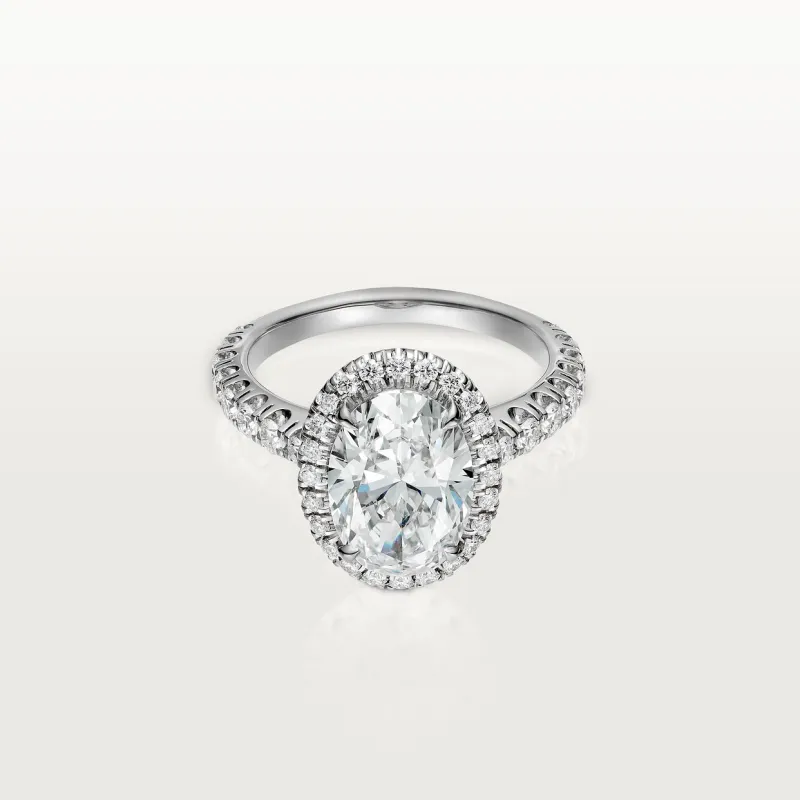 <p>Cartier Destinee oval diamond engagement ring in platinum.</p>