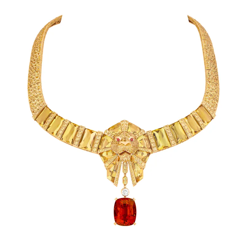 Chanel Lion Topaze necklace, set with a cushion-cut imperial topaz of 32.69 ct, yellow sapphires, beryls and orange spinels