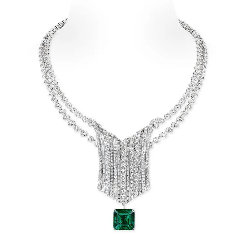 Chaumet Tea Field necklace, set with a 23.81ct emerald cut Colombian emerald and diamonds