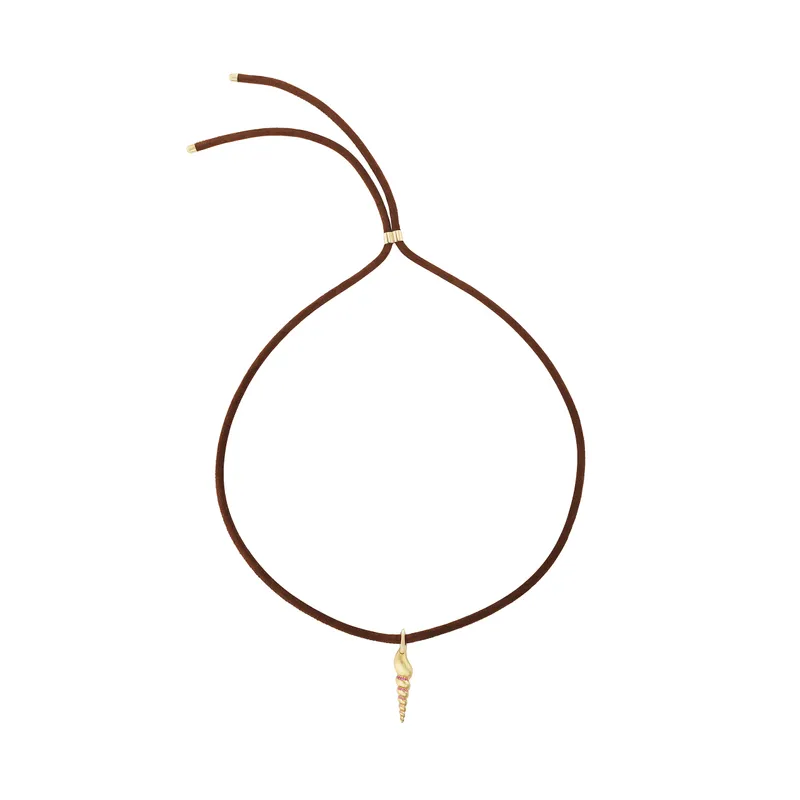 Emily P Wheeler Moana Shell necklace in 18k yellow gold and leather 