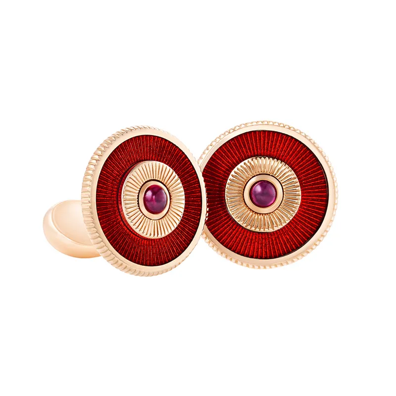 <p>Cufflinks in rose gold, enamel and ruby</p>