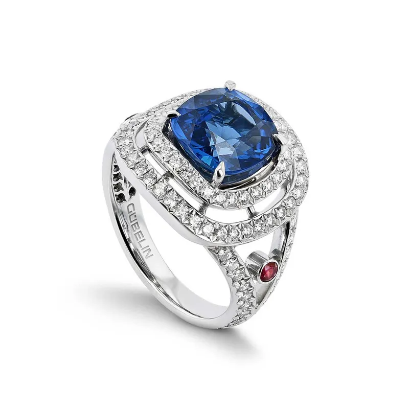<p>‘Glowing Ember’ ring with Madagascan 5.24ct sapphire, diamonds and signature ruby accent</p>