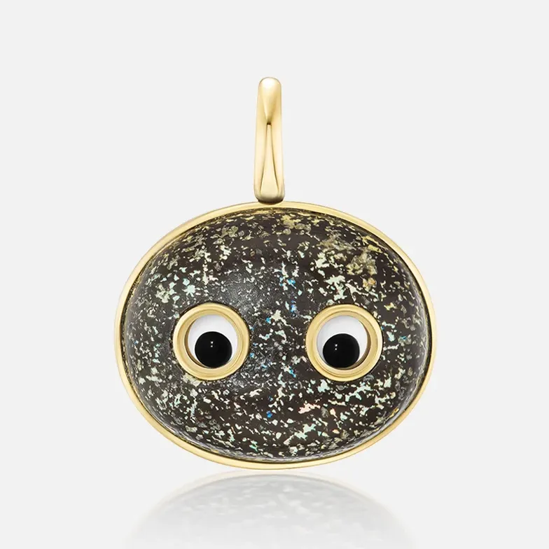 Harwell Godfrey Lil Buddies Tony pendant in 18K yellow gol with crystal and onyx googly eyes set into a 38.31ct opal 