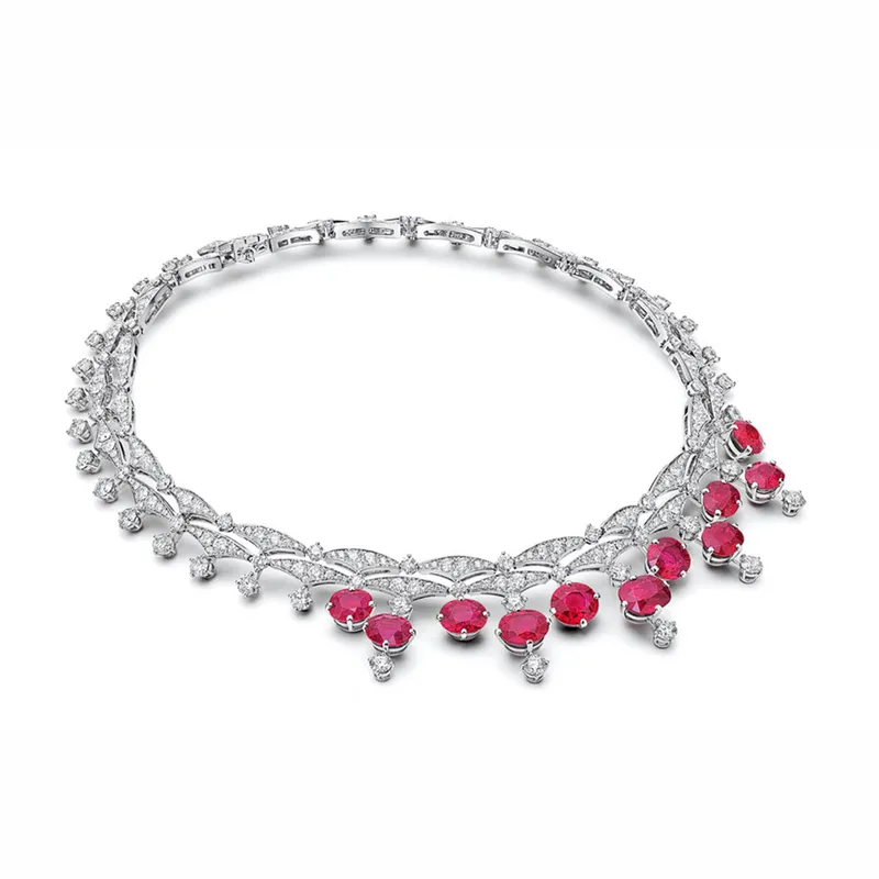 <p>The Bvlgari Magnifica high jewellery necklace worn by Lady Gaga in <em>House of Gucci</em>, featuring 11 oval pigeon’s blood rubies and diamonds set in platinum</p>
