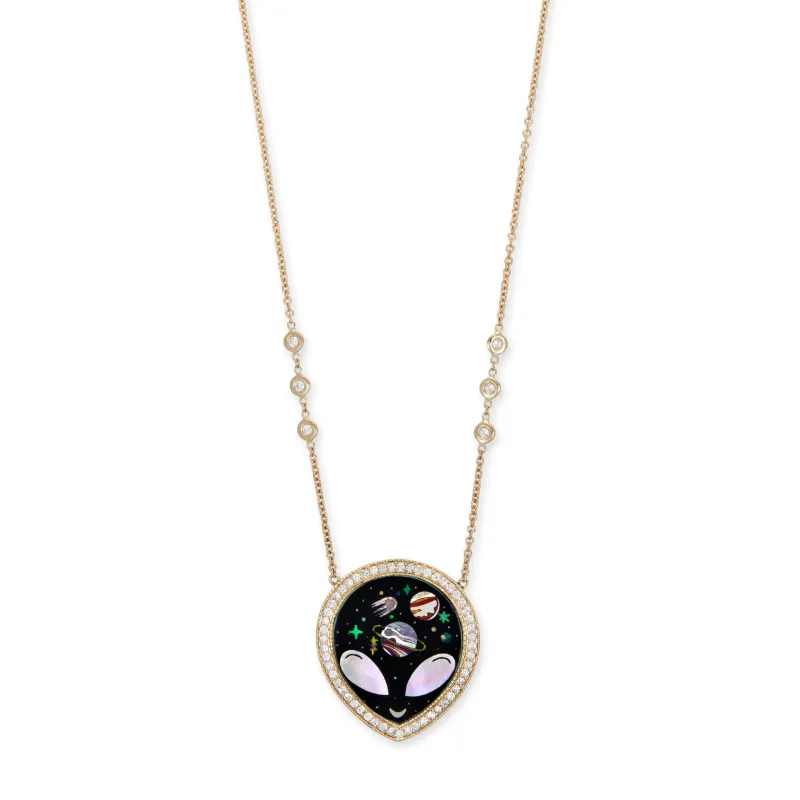 Jacquie Aiche onyx and opal Alien Galaxy inlay necklace in 18K rose gold