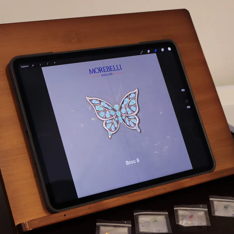 <p>Designing new fine jewellery creations with gemstones from Madagascar, including this butterfly inspired pendant brooch</p>