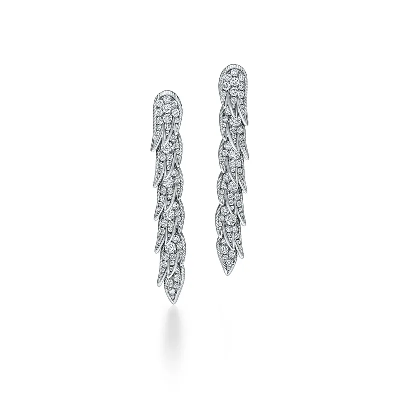 <p>Bird on a Rock by Tiffany Wings drop earrings in platinum with diamonds</p>