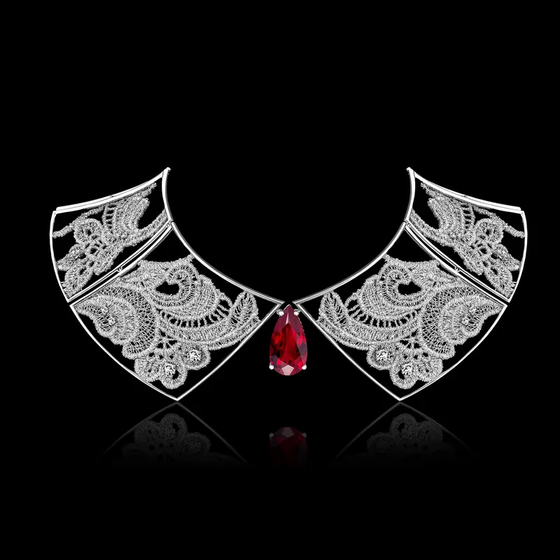 <p>Lace & Diamond ruby collar necklace in 18k white gold</p>