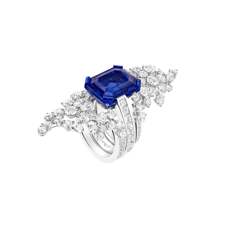 Maison FRED Moonlight Reflection transformable ring in 18k white gold, set with a 10.37-carat tanzanite and diamonds