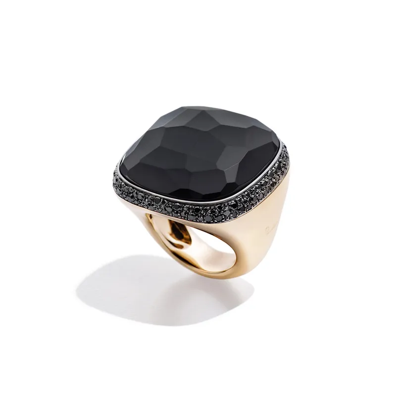 <p>‘Victoria’ ring in jet and black diamonds set in rose gold</p>