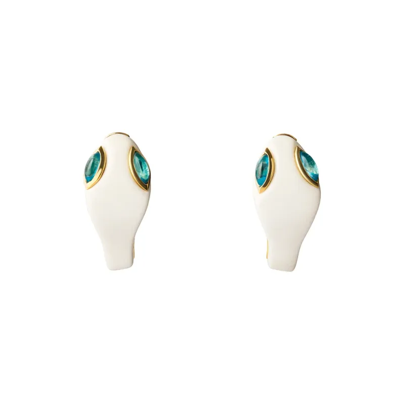 Renato Cipullo Agate Testa Serpente white agate and blue topaz earrings in 18K yellow gold