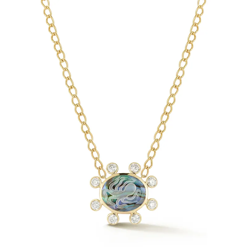 Small Octopus abalone and diamond Caspian necklace