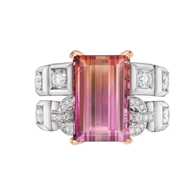 Louis Vuitton Spell high jewellery ring, set with a bicolour Imperial topaz and diamonds in 18k white and rose gold