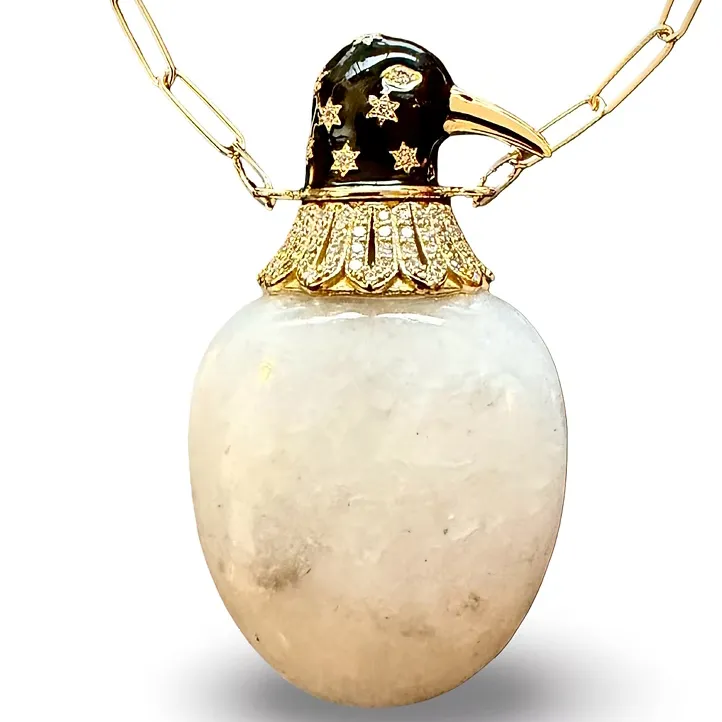 Sophie Gardner Black Raven reliquary in 18K yellow gold and black enamel, scattered with tiny diamond stars