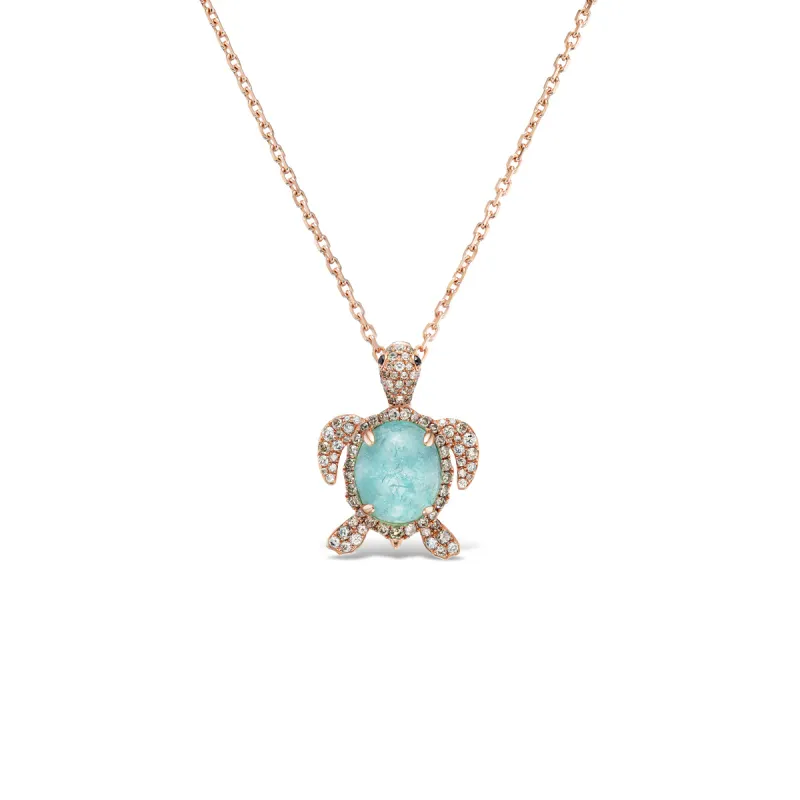  Paraiba tourmaline and diamond Turtle pendant
