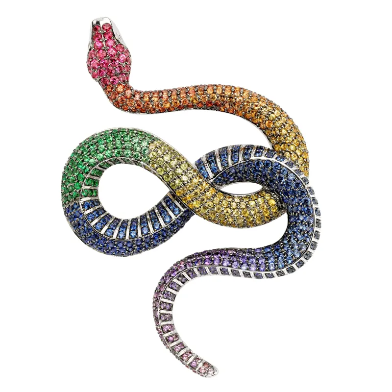 Theo Fennell rainbow sapphire and diamond Venym brooch in 18K white gold