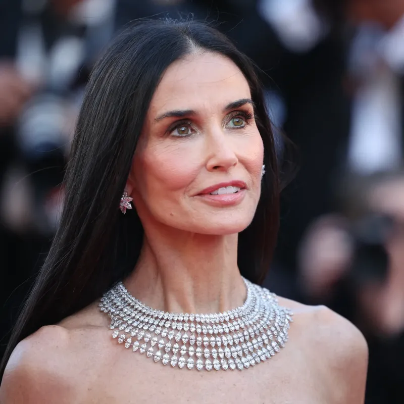 <p>Demi Moore at the Cannes Film Festival 2026 Opening Ceremony in a Chopard High Jewellery necklace, set with five rows of marquise-shaped diamonds totalling more than 226 carats set in 18k white gold</p>