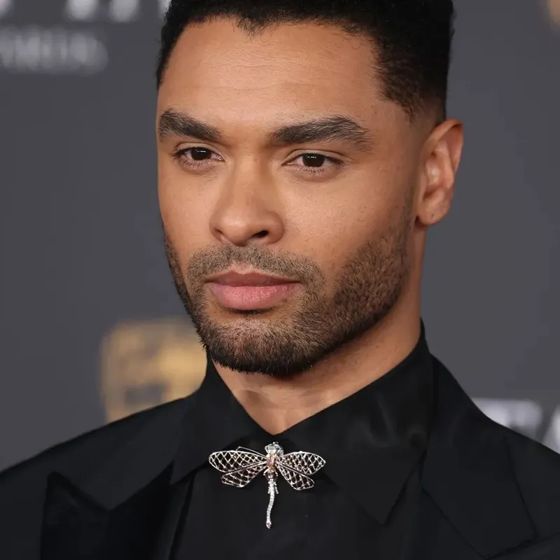 <p>Bridgerton star Regé-Jean Page opted for a dragonfly brooch by Hirsh London</p>