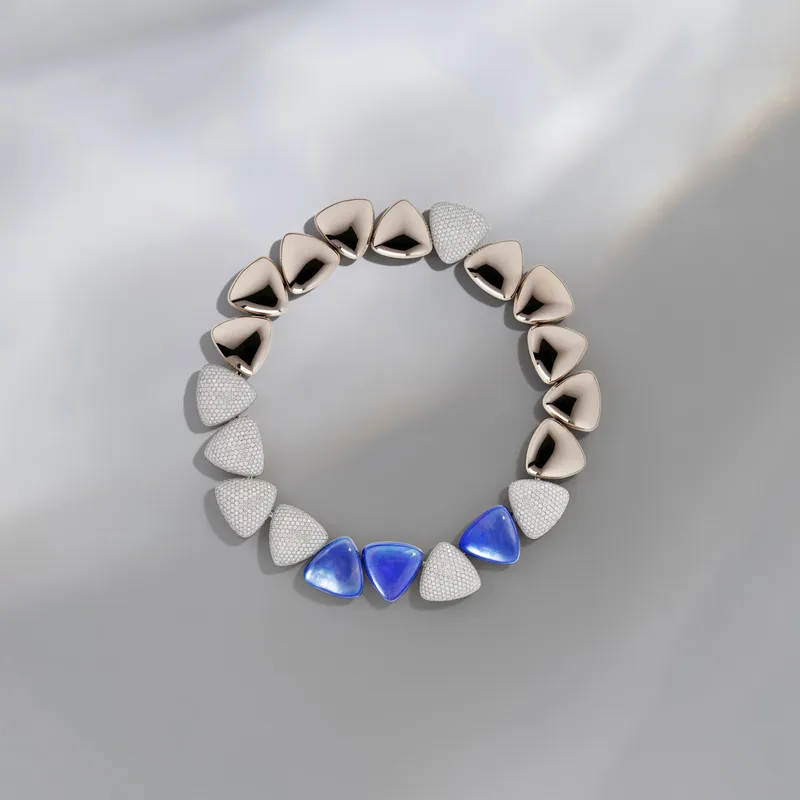 Vhernier Freccia High Jewellery necklace with lapis lazuli, mother of pearl, rock crystal and 25.13 carats of diamonds in white gold 
