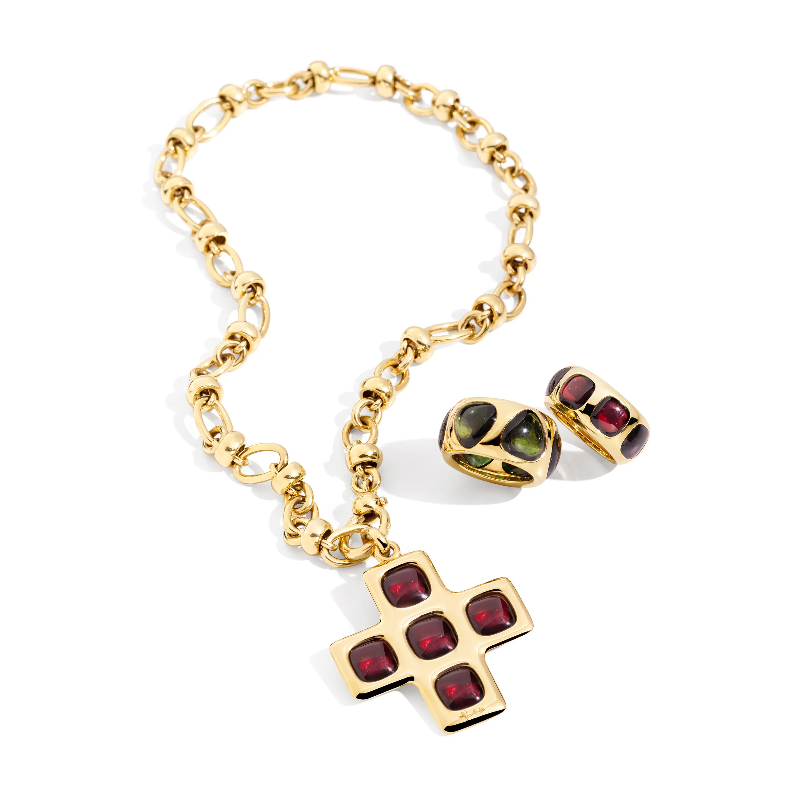 Pomellato Bisanzio cross pendant and rings, 1993-1995