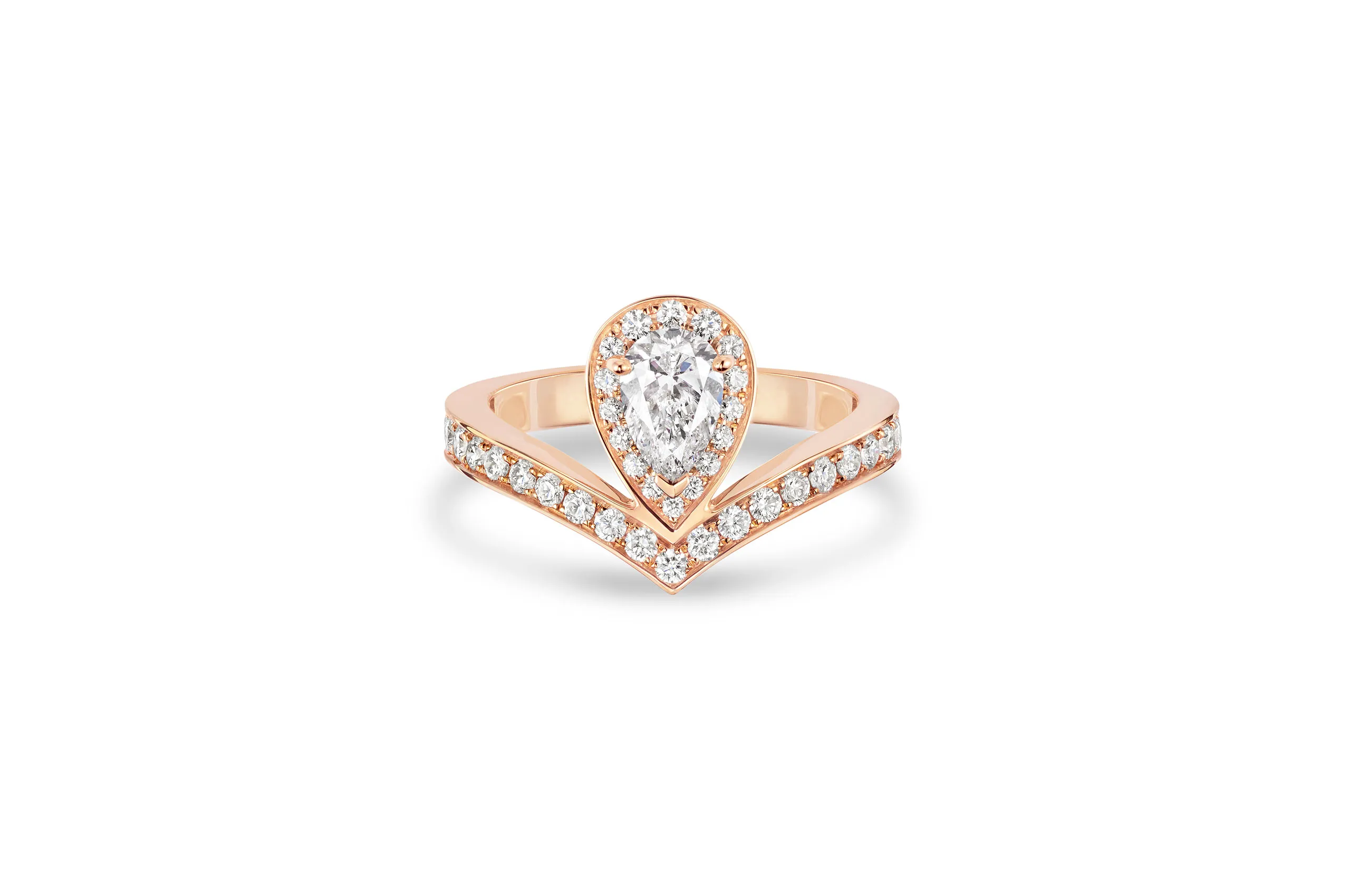 Joséphine solitaire in rose gold, set with an approximately 0.50ct pear-shaped diamond and brilliant-cut diamonds.