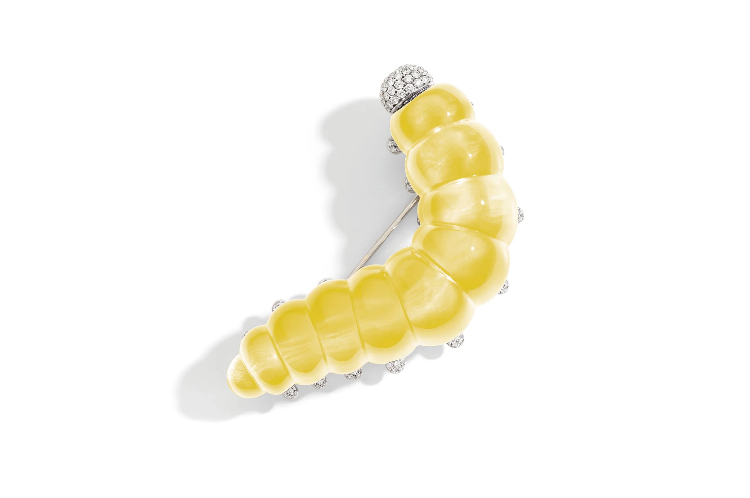 Bruco brooch in yellow agate and diamonds.