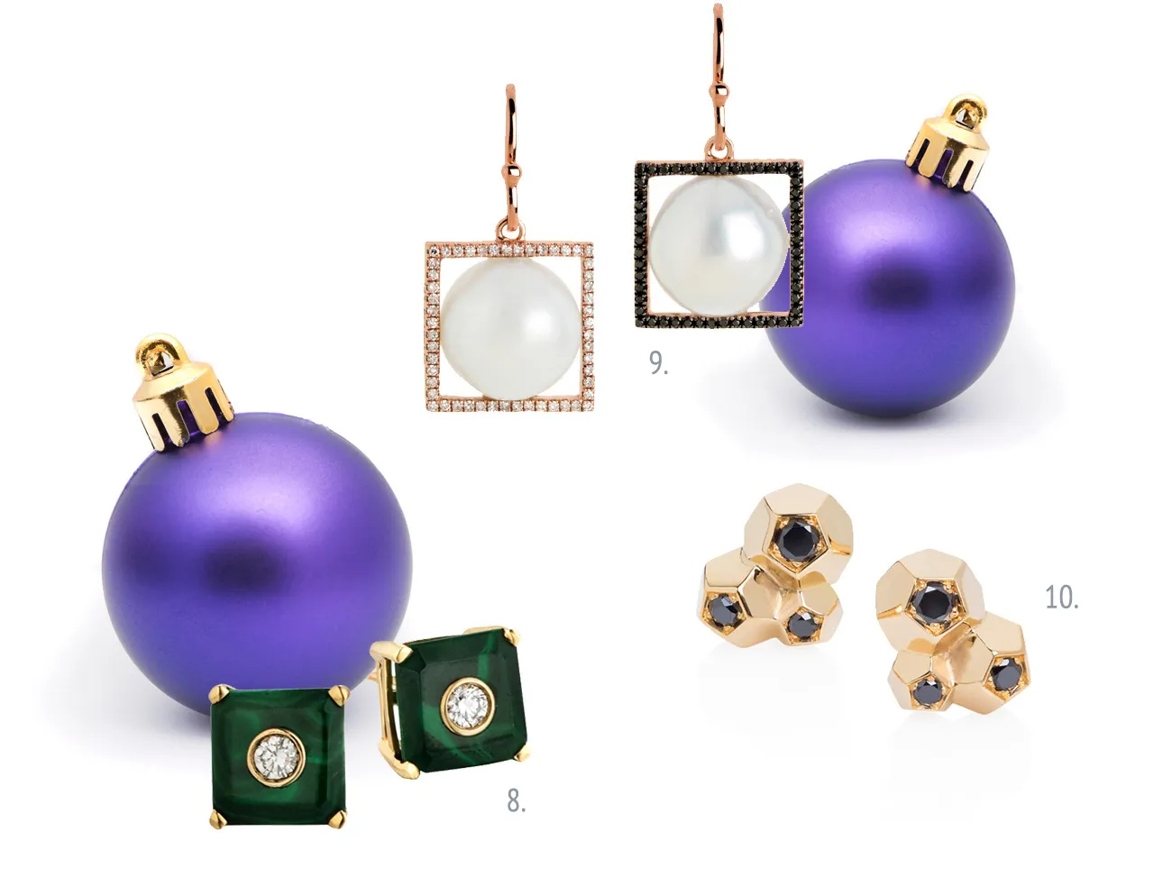 <p>8. Nolita Malachite Stud Earrings by Madyha Farooqui, £1,400 9. Pearl Jam Black and White Diamond Earrings by Bridget King, £1,600 10. Rock It! Black Diamond Stud Earrings Ornella Iannuzzi, £1,240.</p>