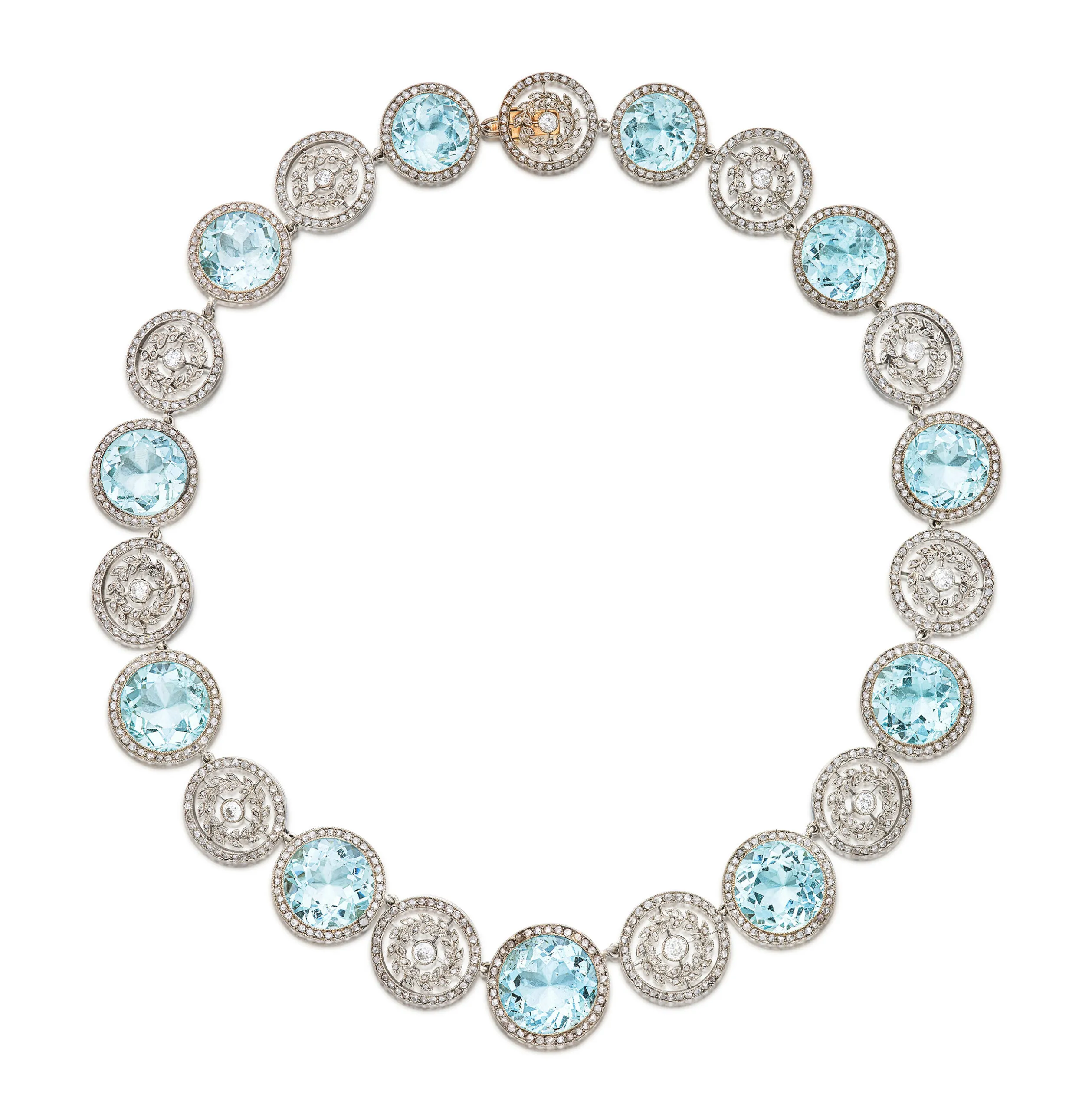 Imperial Fabergé diamond and aquamarine necklace, circa 1911.