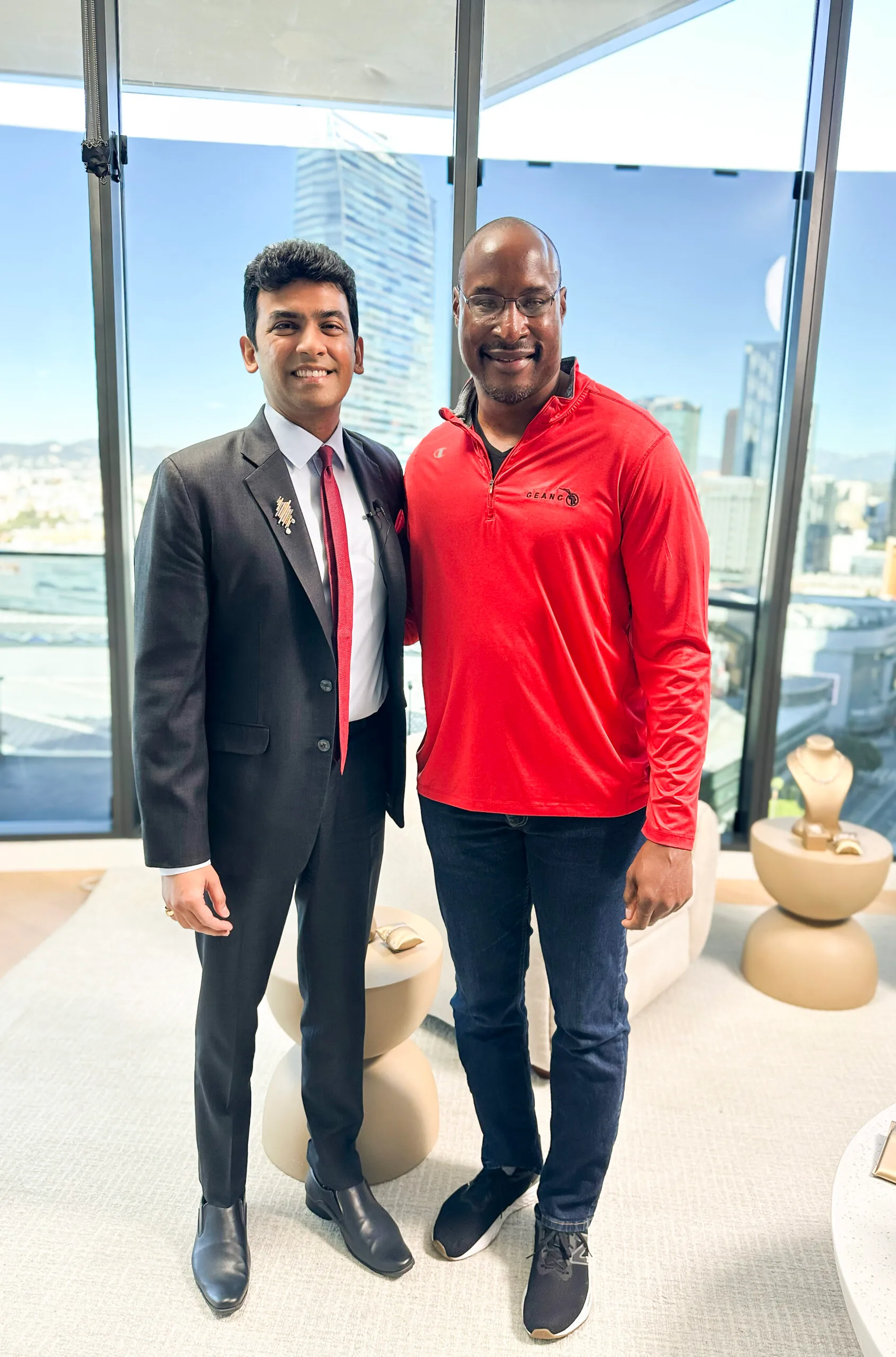 Harakh Mehta, fourth generation diamantaire and founder of HARAKH with Afam Onyema, co-founder and CEO of the GEANCO Foundation, who appeared on the second episode of the Gems with Harakh podcast