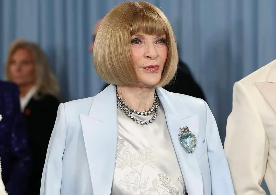 <p>Met Gala chair and Vogue editor-in-chief Anna Wintour wore an antique Victorian rivière necklace by Briony Raymond, set with diamonds totalling 45 carats</p>
