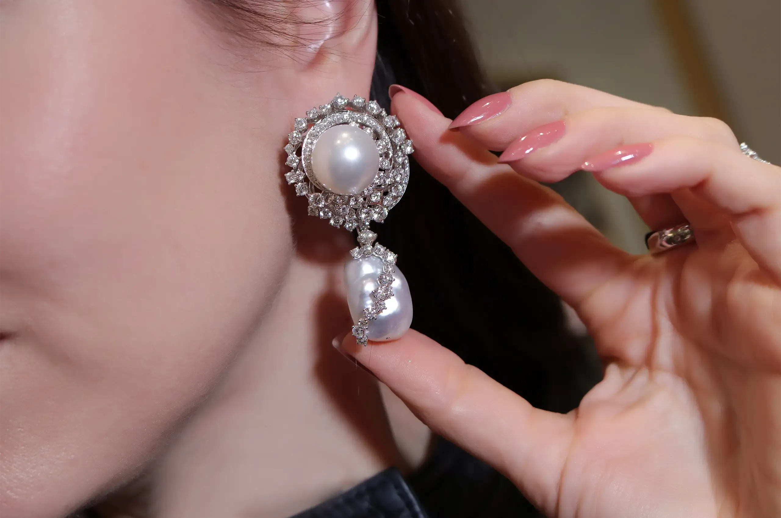 ANTON’s High Jewellery Galaxy Gala earrings pair Autore South Sea pearls with 172 round brilliant-cut diamonds totalling 11.36ct