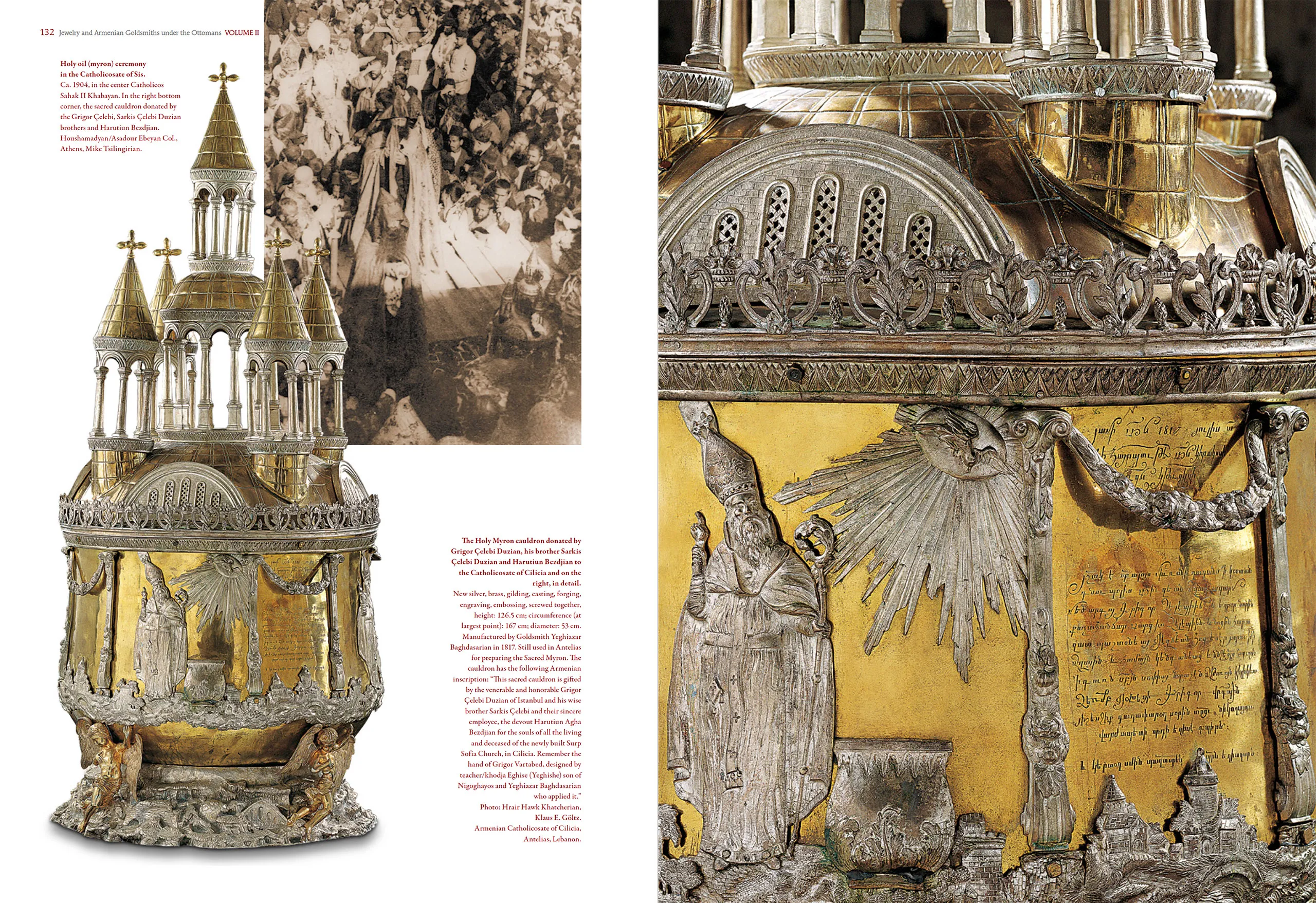 Resembling a miniature domed sanctuary, the Holy Myron cauldron demonstrates the remarkable artistry devoted to the ceremonial treasures of the Armenian Church