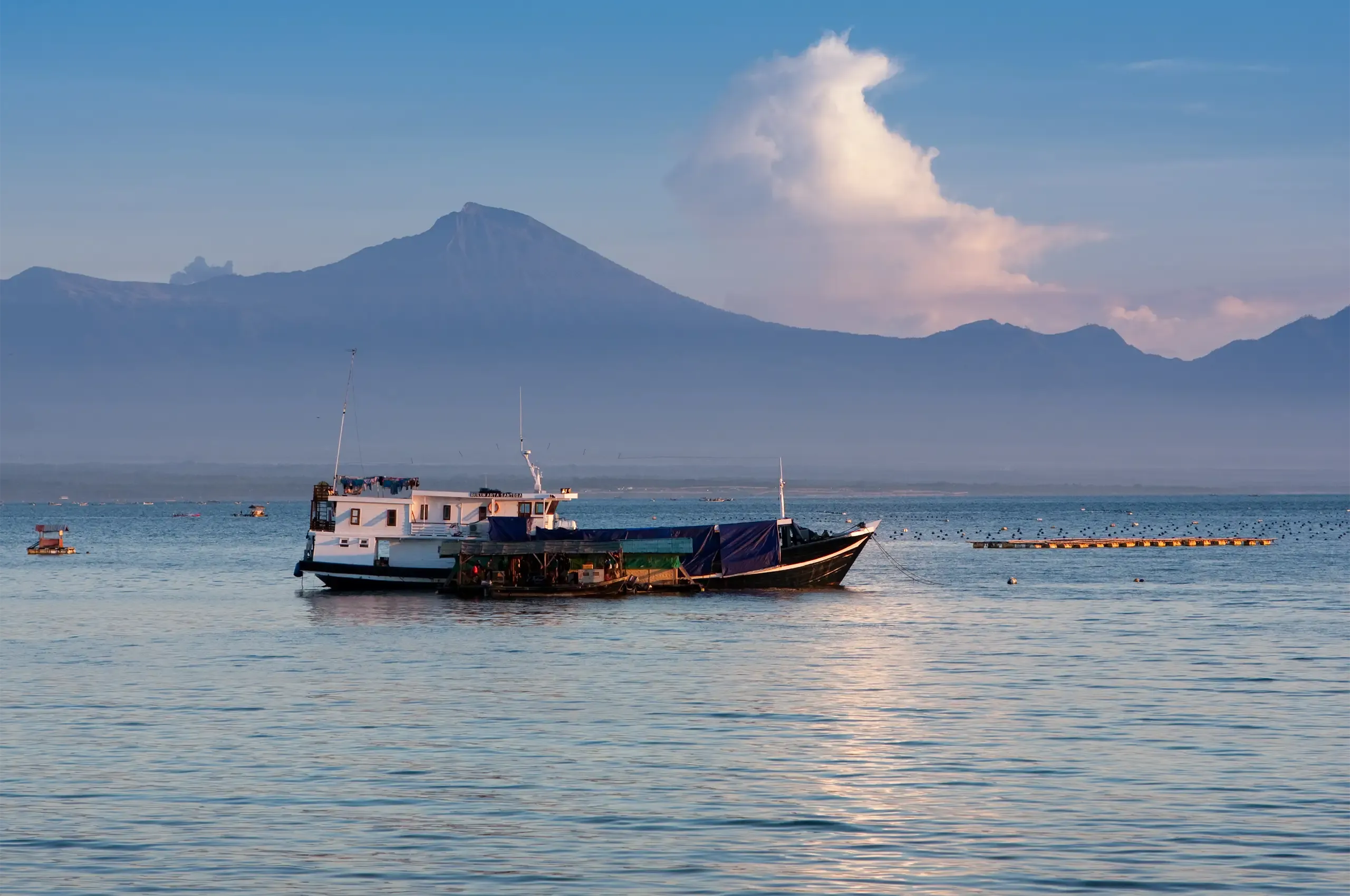 A pearl farming vessel in the waters surrounding one of AUTORE’s South Sea pearl farms