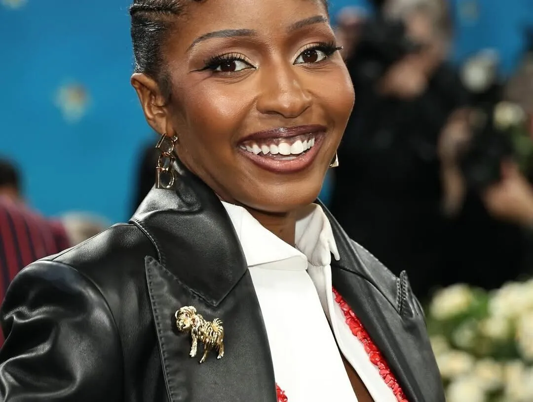 <p>Actress Ayo Edebiri opted for custom Ferragamo, accessorised with whimsical brooches by Cartier</p>
