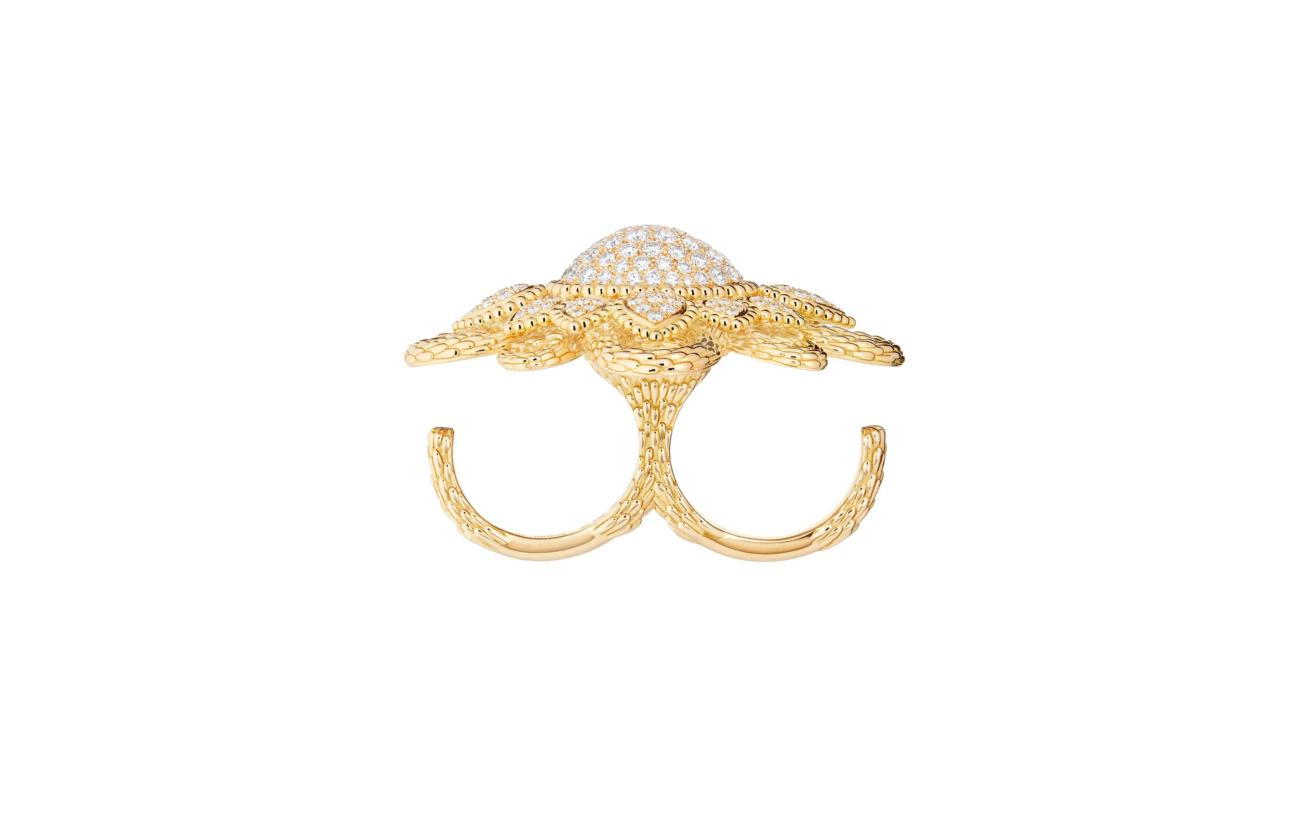<p>Serpent Bohème Vintage double-finger ring paved with diamonds in yellow gold</p>