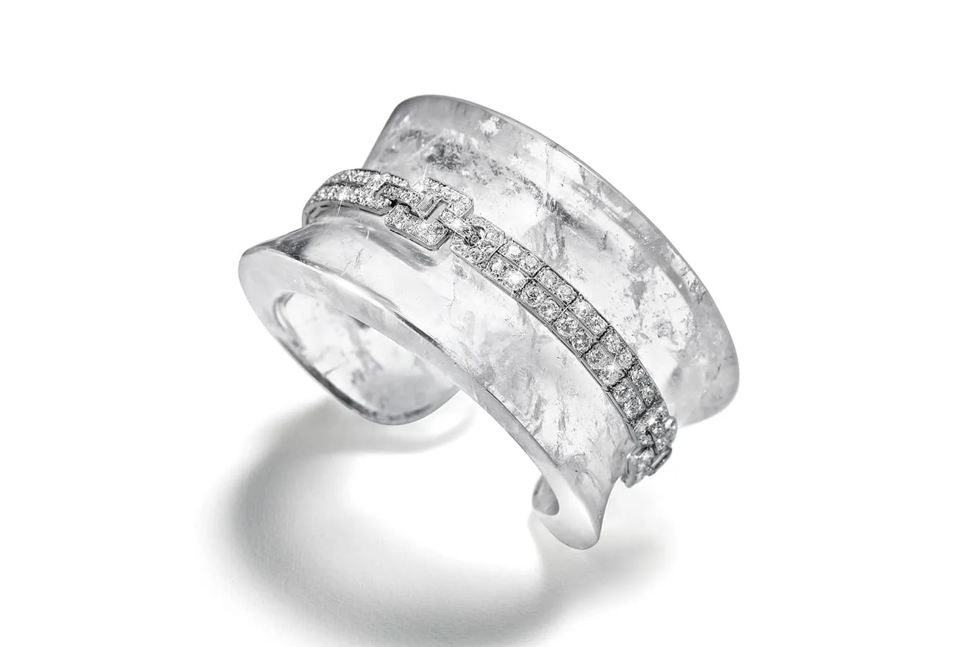<p>Suzanne Belperron cuff with diamonds and rock crystal </p>