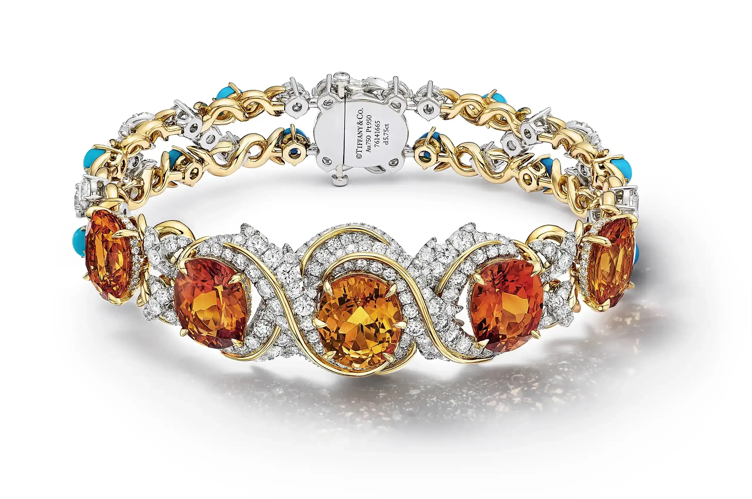 Tiffany & Co. Blue Book Hanging Fruit bracelet with with five oval spessartines of 22.01 carats, turquoise cabochons and diamonds