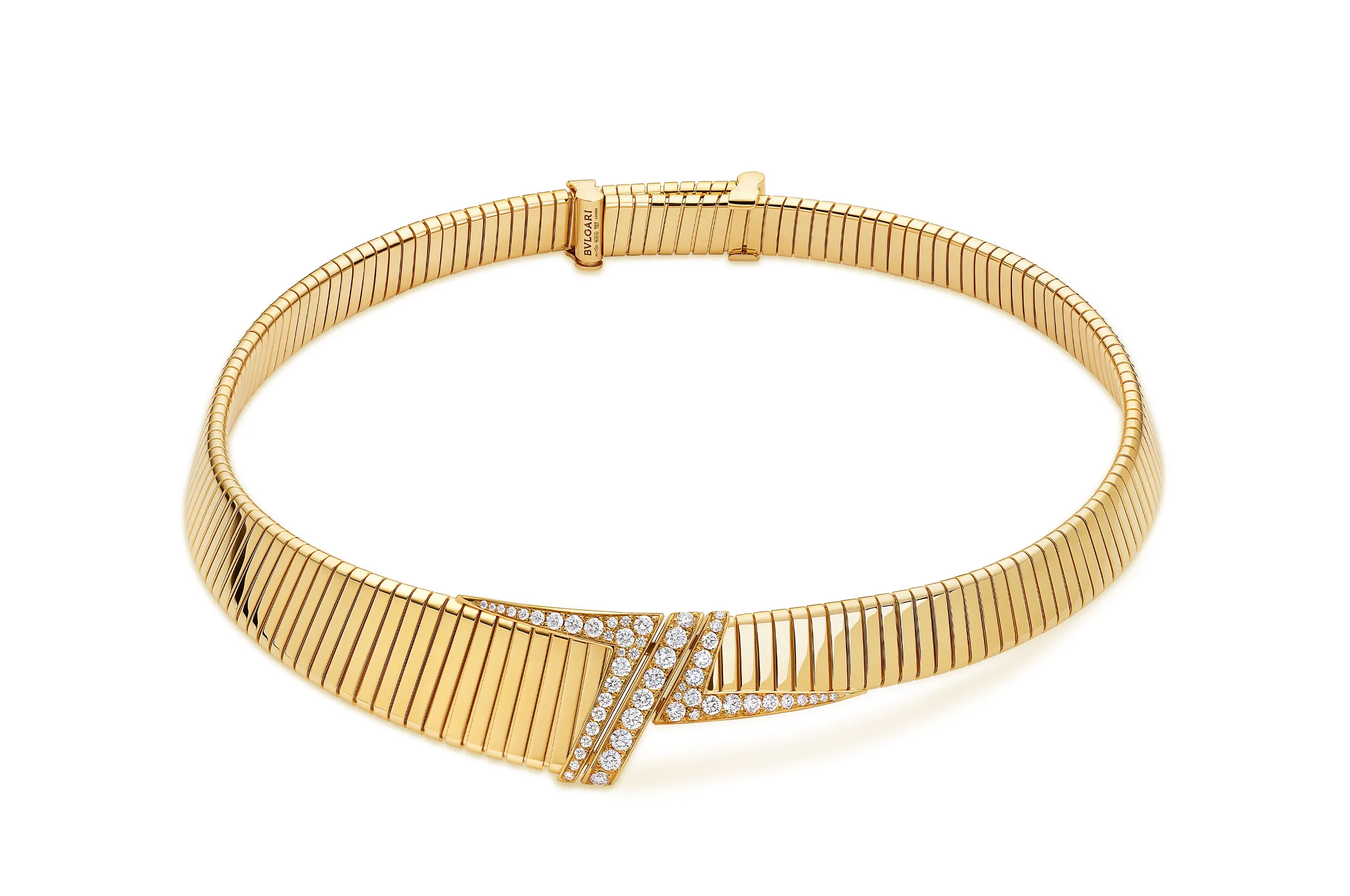 The new asymmetric pieces take inspiration from a Serpenti Tubogas bracelet watch from around 1974, reworked with sculptural flared ends and pavé diamonds.