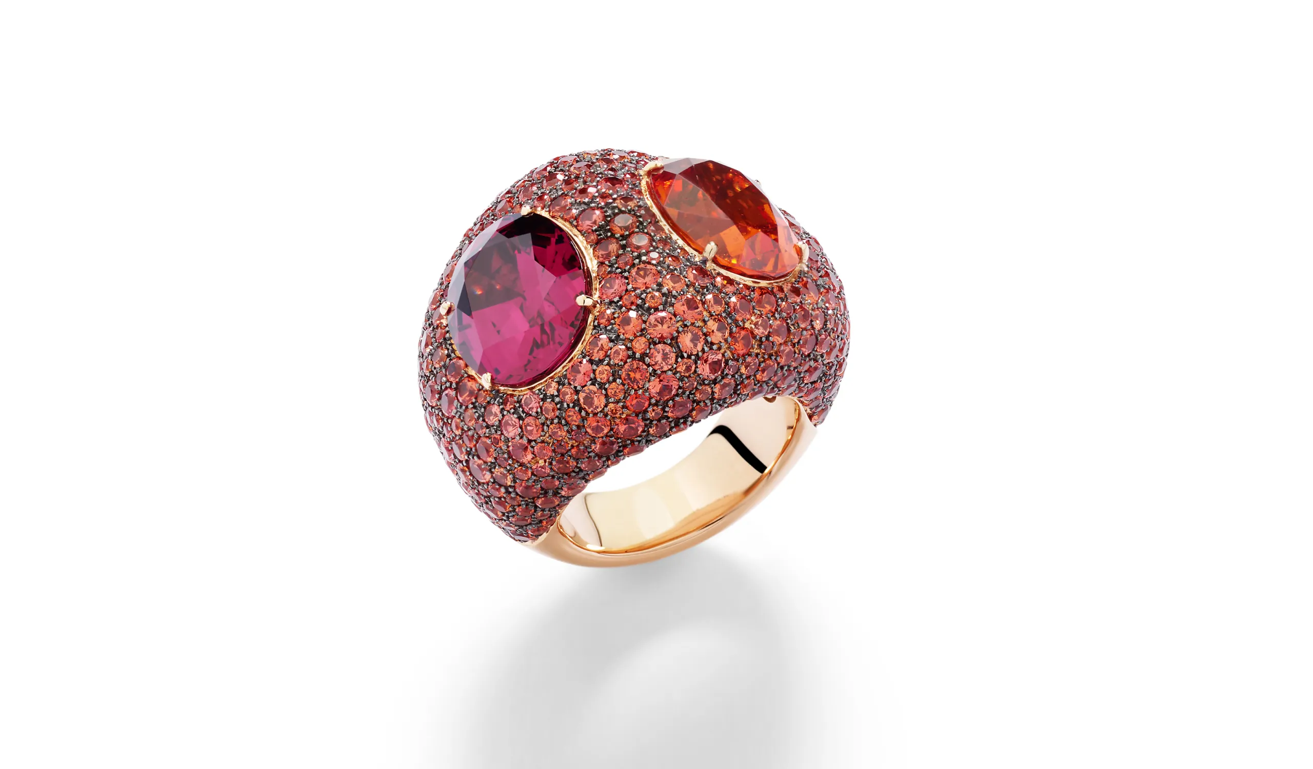 <p>Pomellato Duetto ring with multi-coloured garnets from the ‘Collezione 1967’ High Jewellery collection</p>