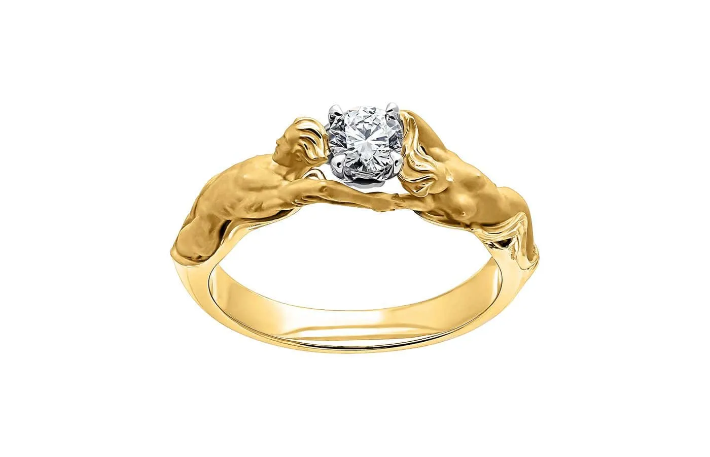 <p>Carrera y Carrera Together ring with a claw-set round brilliant-cut diamond in 18k yellow gold, from the Infinito collection</p>