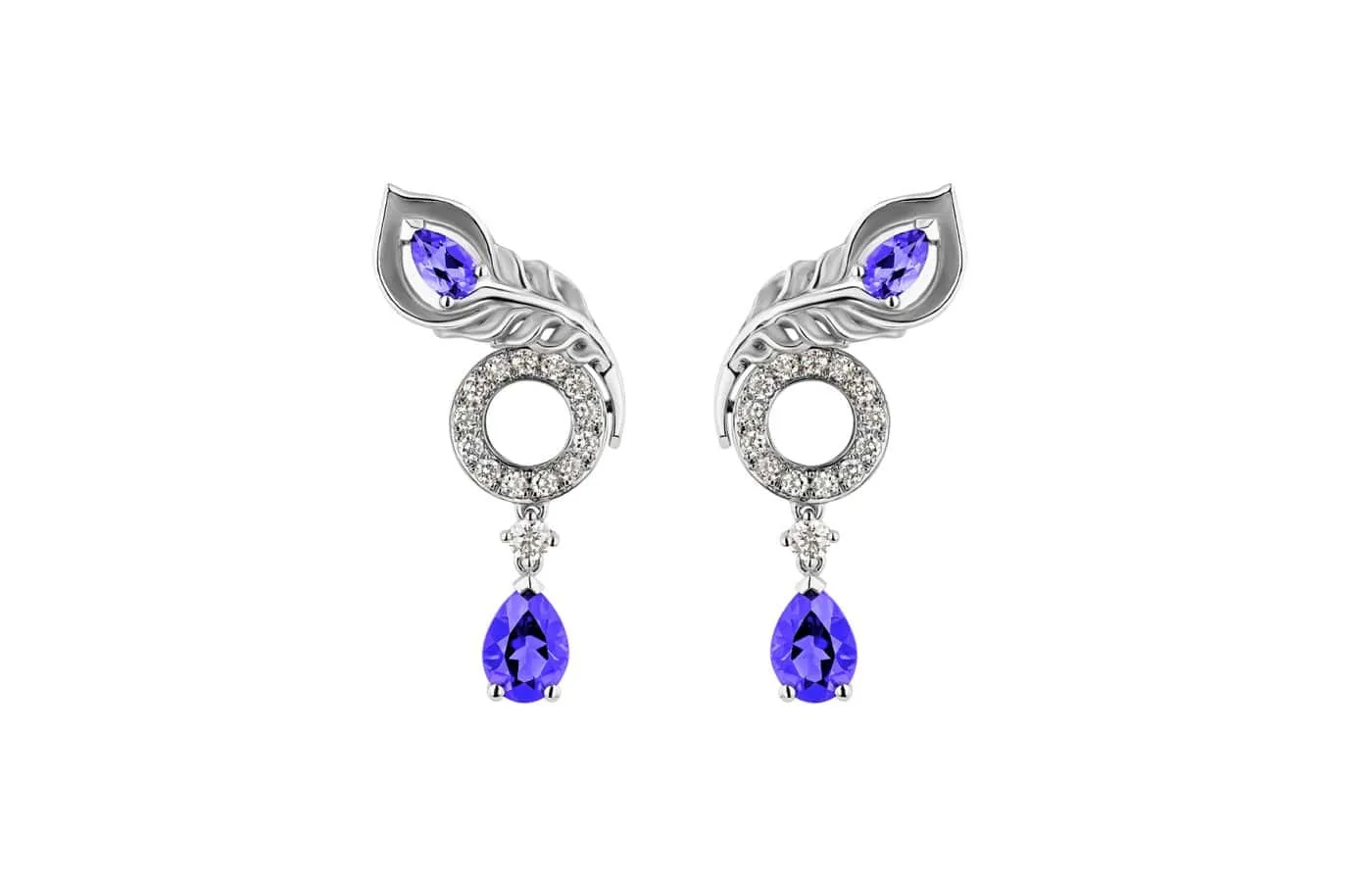 <p>Carrera y Carrera Mistral earrings from the Origen collection with diamonds and tanzanites in 18k white gold</p>