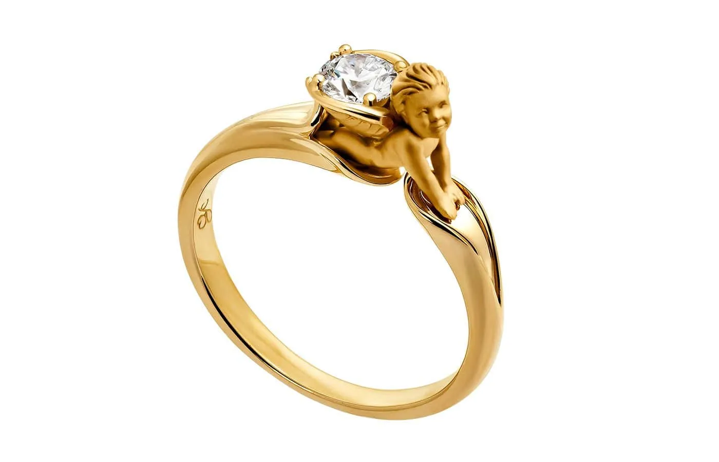 <p>Carrera y Carrera round brilliant-cut diamond solitaire ring with an 18k yellow gold cherub setting from the My Angel collection</p>