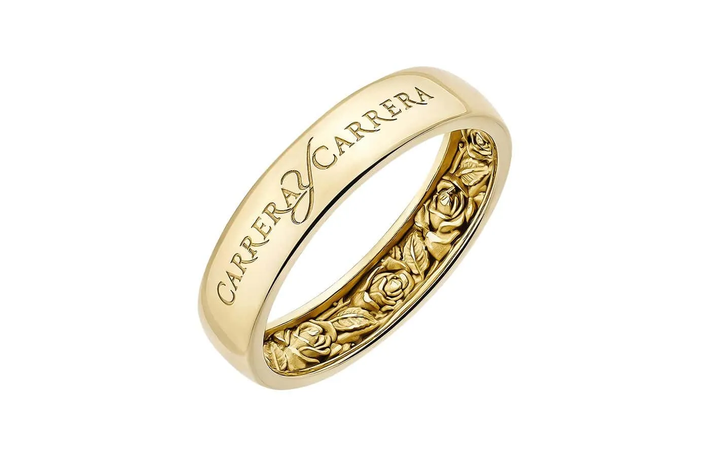 <p>Carrera y Carrera Beauty Inside in 18k yellow gold from the Infinito collection – the engraved roses are a symbol of beauty and purity</p>