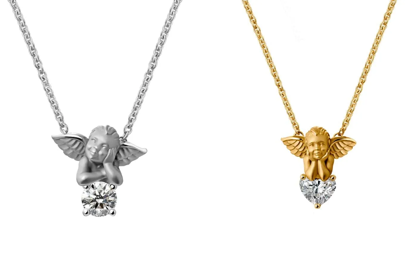 <p>Carrera y Carrera pendants with round brilliant-cut and heart-shaped diamonds in 18k white and yellow gold from the My Angel collection</p>