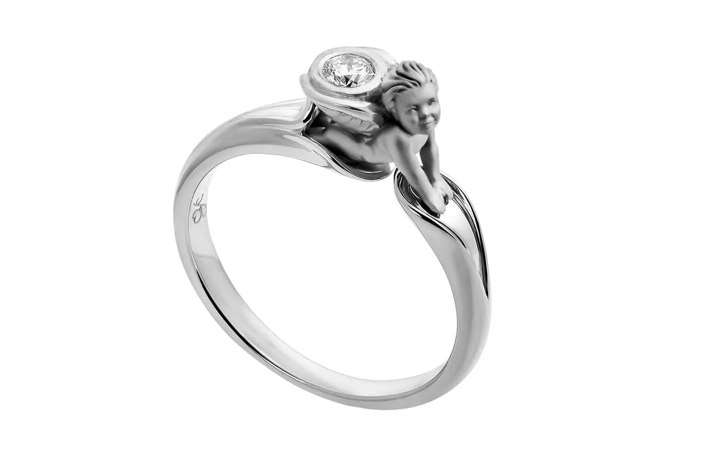 <p>Carrera y Carrera round brilliant-cut diamond solitaire ring with an 18k white gold cherub setting from the My Angel collection</p>