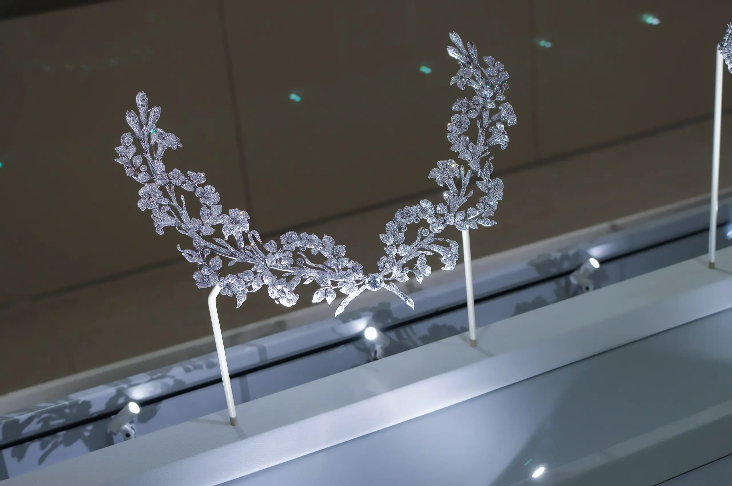 Cartier Wisteria brooches, 1903, in platinum and diamonds, displayed together as a tiara. Cartier Collection